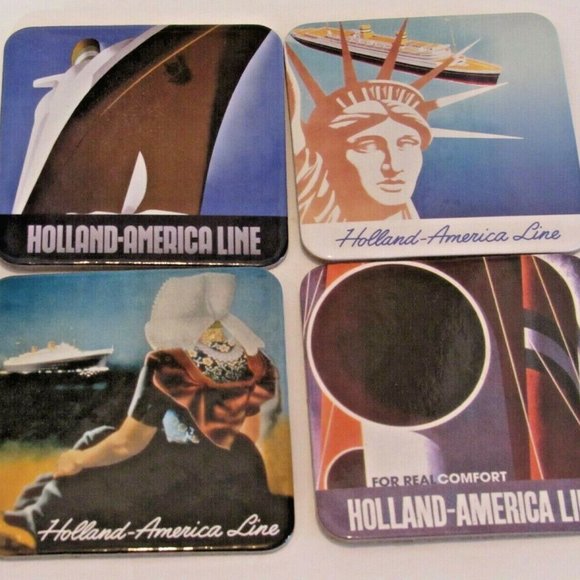 Holland America Cruise Line Ship 4 Cork Backed Coasters Promotional VG - Picture 1 of 5